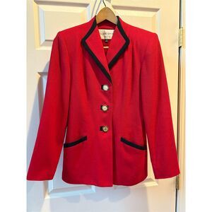Albert Nipon Red Women's Vintage Blazer w/Black Trim and Decorative Buttons Sz 4